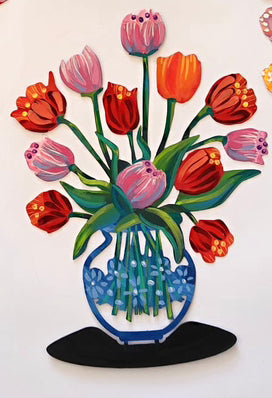 Flowers art, Flowers, Metal Art, Metal Vase, Tulip Flowers, Home Decor, Table Decor, Hand Painted Flowers, Tulips Flower Vase, Flower Vase