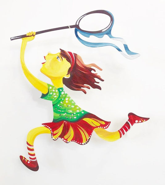 Chasing Rainbows and Butterflies, a wall sculpture of a girl